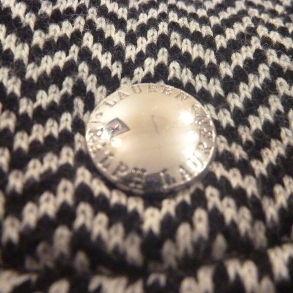 Lauren Women M Herringbone Black White Sweater Cardigan Zip Ribbed Colorblock - Picture 6 of 16